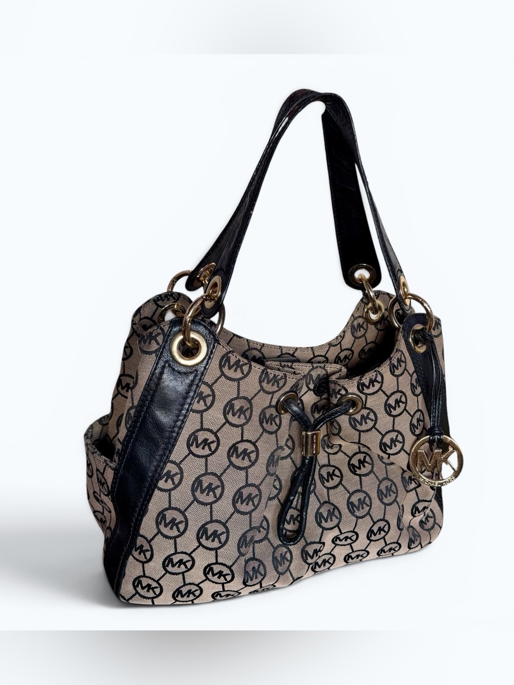 Michael Kors Signature MK Logo Drawstring Shoulder Bag + Matching Wristlet - Picture 4 of 9